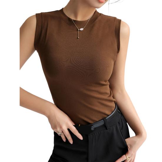 Damen Tanktop ärmellos Baumwolle High Neck Crop Top gerippt Slim Fit L kaffeebraun von Joom DACH
