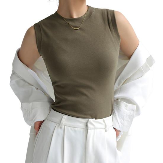 Damen Tanktop ärmellos Baumwolle High Neck Crop Top gerippt Slim Fit M armee grüne von Joom DACH