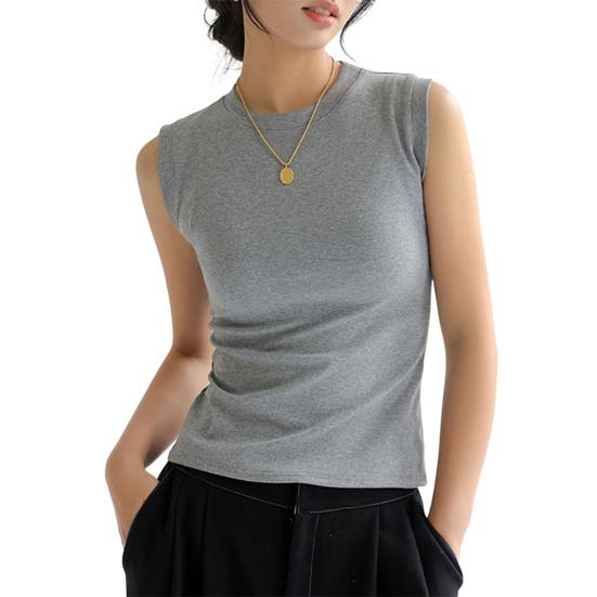Damen Tanktop ärmellos Baumwolle High Neck Crop Top gerippt Slim Fit M licht grau von Joom DACH