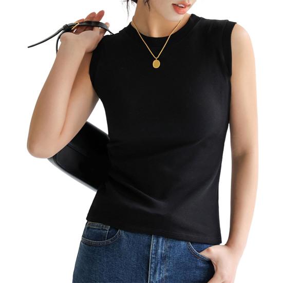 Damen Tanktop ärmellos Baumwolle High Neck Crop Top gerippt Slim Fit M schwarz von Joom DACH