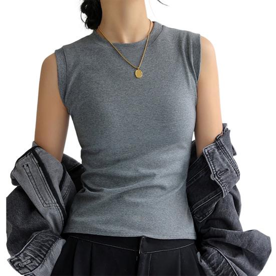 Damen Tanktop ärmellos Baumwolle High Neck Crop Top gerippt Slim Fit XL grau von Joom DACH