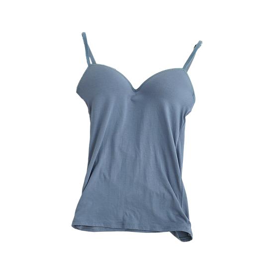 Damen-Tanktop mit integriertem BH, verstellbaren Spaghettiträgern, Cami-Shirts, lässige ärmellose Unterhemden unter der Kleidung für Yoga-Workout XL blau von Joom DACH