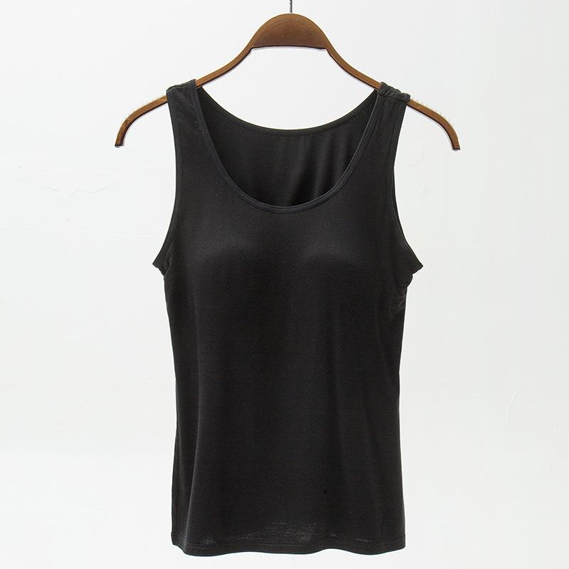 Damen Tanktops mit integriertem BH, gepolsterter Ausschnitt, Slim Fit, Tanktops, sexy Shirts, feminin, lässig L schwarz von Joom DACH