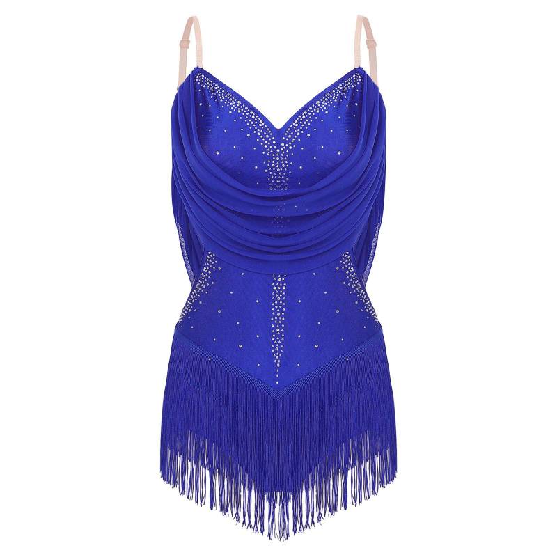 Damen Tanzbody geraffte Mesh-Drapierungen glitzernde Strasssteine verstellbare Träger Cutout Fransenbody Bühnenbekleidung XS königsblau Damen Tanzbody geraffte Mesh-Drapierungen glitzernde Strasssteine verstellbare Träger Cutout Fransenbody Bühnenbekleidung XS königsblau von Joom DACH