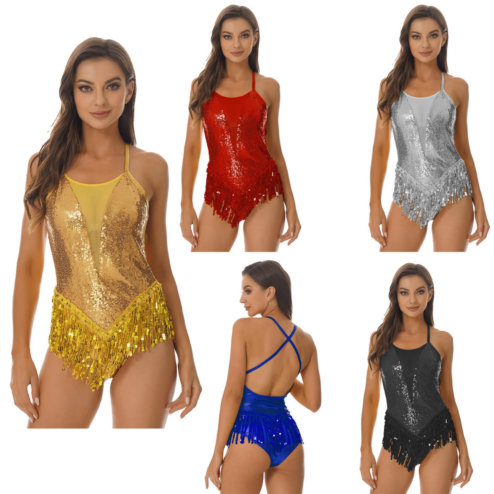 Damen-Tanzkleid, glitzernde Pailletten, Fransen-Trikot, lateinischer Salsa-Bodysuit für Gesellschaftstanz M königsblau Damen-Tanzkleid, glitzernde Pailletten, Fransen-Trikot, lateinischer Salsa-Bodysuit für Gesellschaftstanz M königsblau von Joom DACH