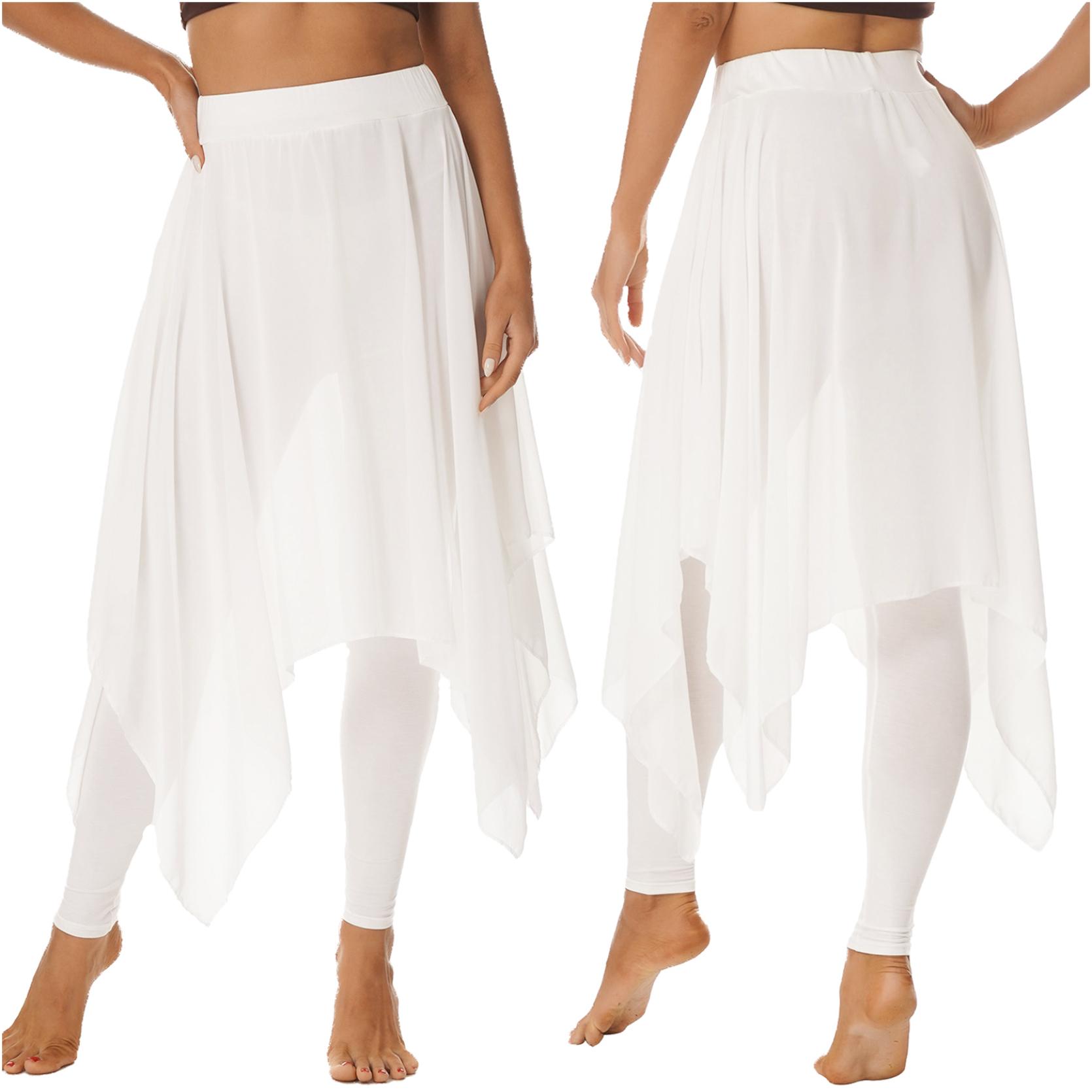 Damen-Tanzrock, asymmetrisch, Chiffon, lyrische Tanzkostüme, Leggings, Röcke, Hosenrock, Bühnenkostüm, Ballett, Tanztraining M weiß von Joom DACH