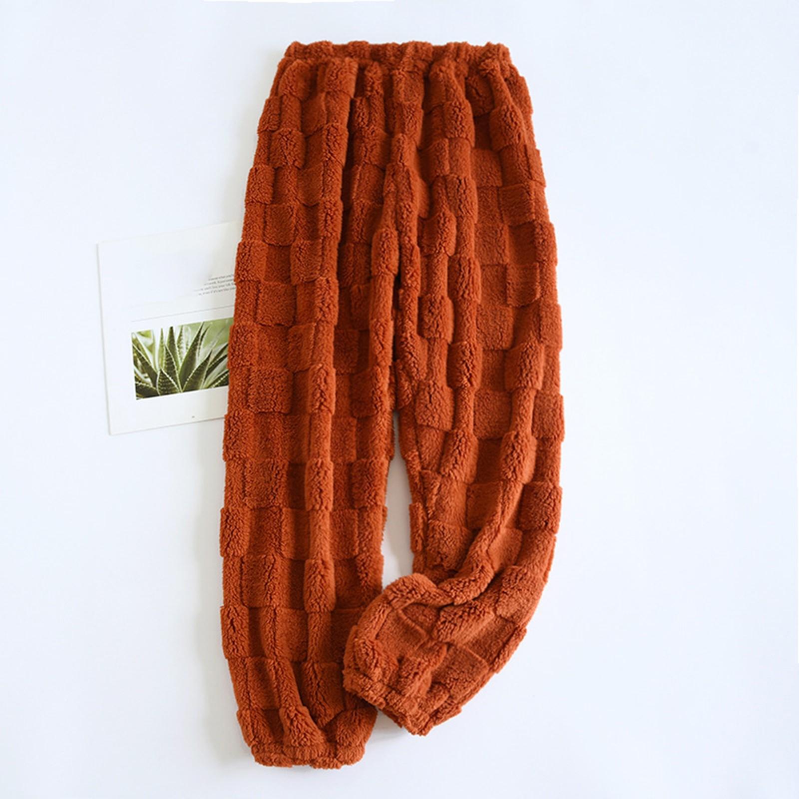 Damen Thermo-Fleece-Pyjama mit Taschen, warme Freizeithose, Home-Pyjama-Hose M orange von Joom DACH