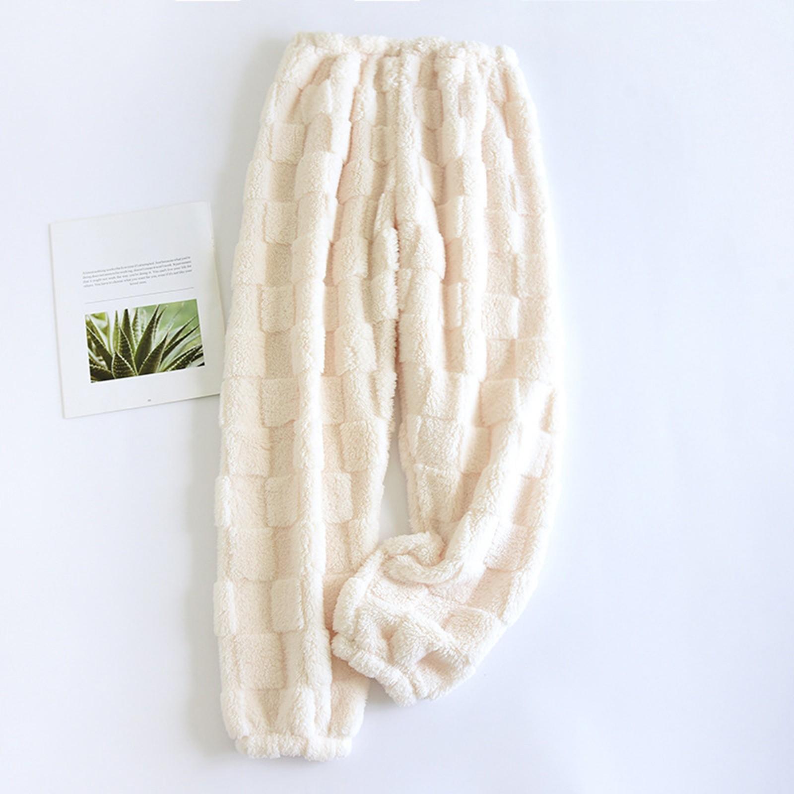 Damen Thermo-Fleece-Pyjama mit Taschen, warme Freizeithose, Home-Pyjama-Hose XL weiß von Joom DACH