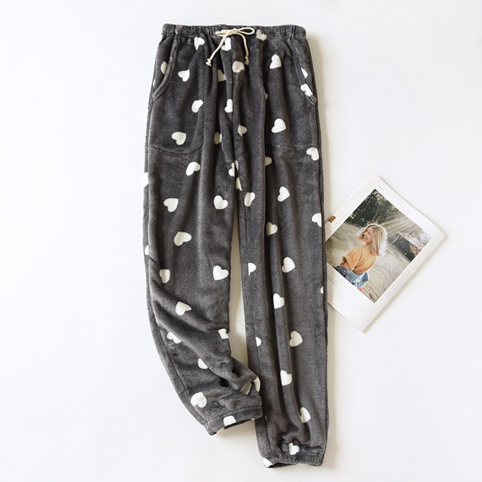 Damen Thermo-Fleece-Pyjama mit Taschen, warme Freizeithose, Home-Pyjama-Hose XXL von Joom DACH