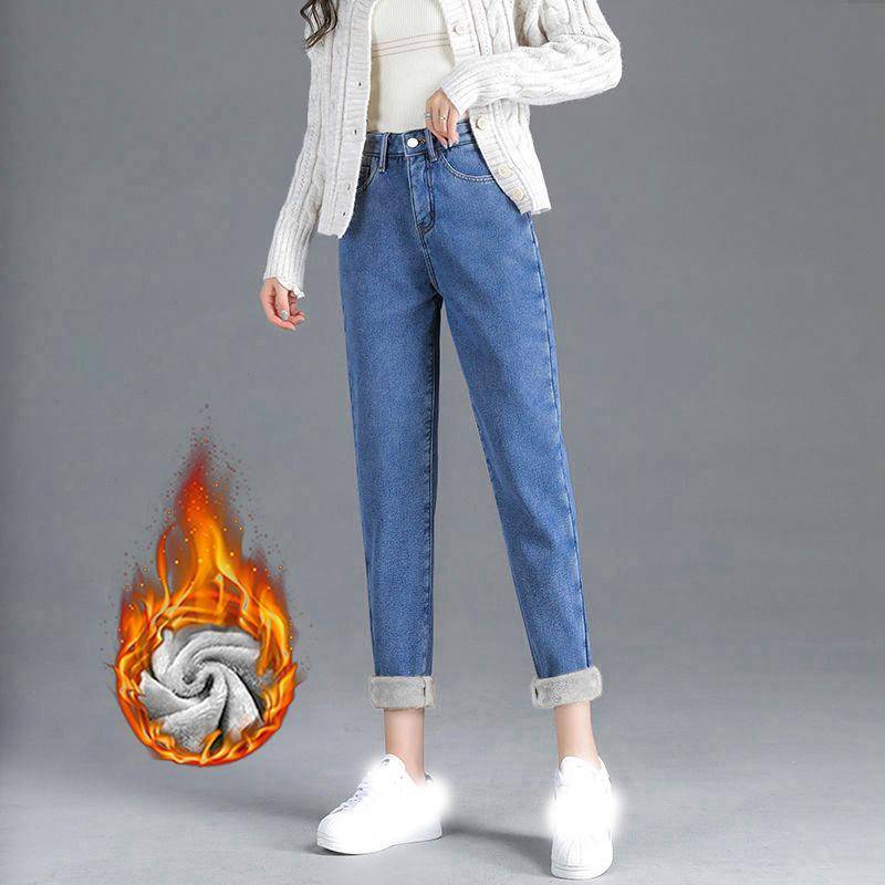 Damen Thermo-Jeans für den Winter, Schnee, warm, Plüsch, Stretch-Jeans, Damen, Skinny, dicke Fleece-Jeans, lange Hosen, Retro-Blau XL blau von Joom DACH