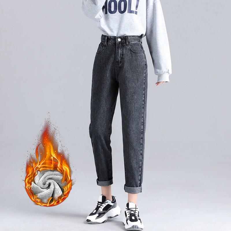 Damen Thermo-Jeans für den Winter, Schnee, warm, Plüsch, Stretch-Jeans, Damen, Skinny, dicke Fleece-Jeans, lange Hosen, Retro-Blau XXL grau von Joom DACH