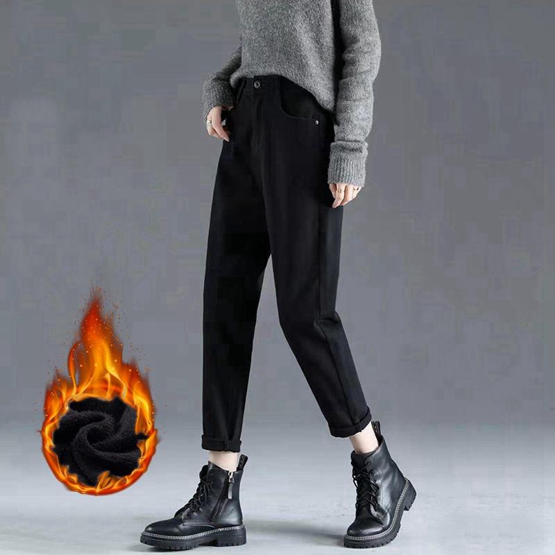 Damen Thermo-Jeans für den Winter, Schnee, warm, Plüsch, Stretch-Jeans, Damen, Skinny, dicke Fleece-Jeans, lange Hosen, Retro-Blau XXL schwarz von Joom DACH