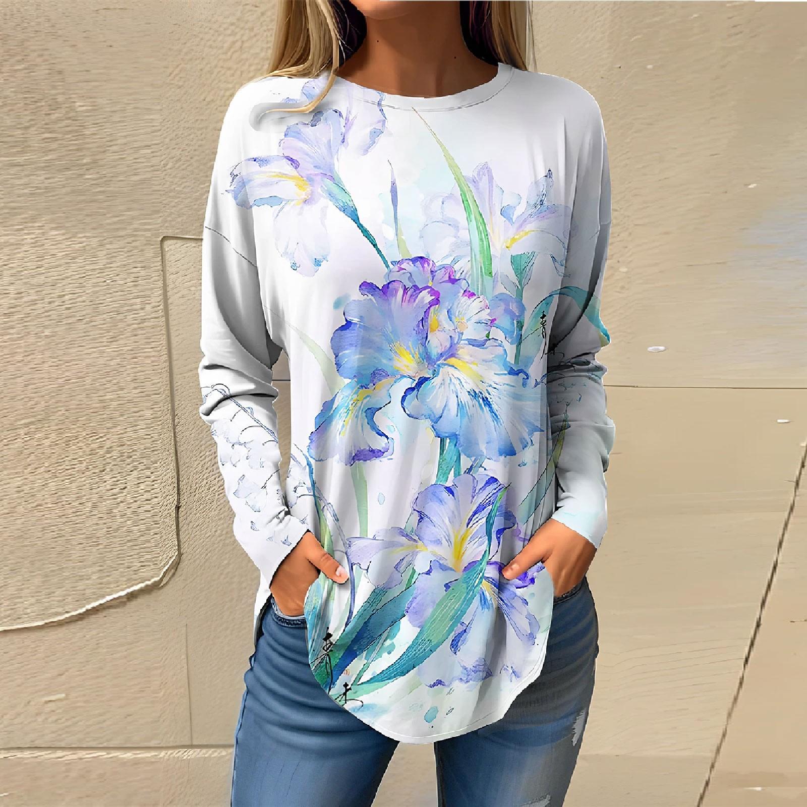 Damen Top Pullover Casual Langarm Happy Langarmshirts Sweatshirt Retro Druck Bedruckte Rundhals Tops XL von Joom DACH