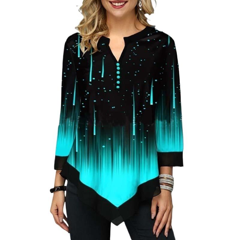 Damen Top Sommer Herbst 3D Digitaldruck V-Ausschnitt Unregelmäßige Lose T-Shirts & Langarmshirts M grün von Joom DACH