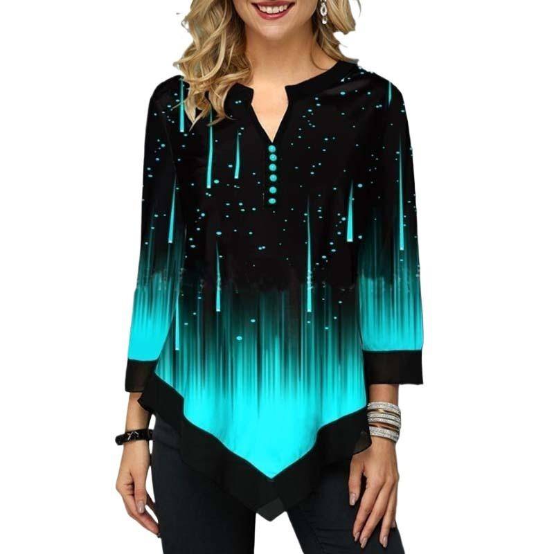 Damen Top Sommer Herbst 3D Digitaldruck V-Ausschnitt Unregelmäßige Lose T-Shirts & Langarmshirts M grün von Joom DACH