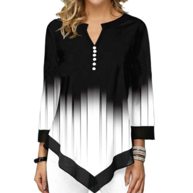 Damen Top Sommer Herbst 3D Digitaldruck V-Ausschnitt Unregelmäßige Lose T-Shirts & Langarmshirts XL weiß von Joom DACH