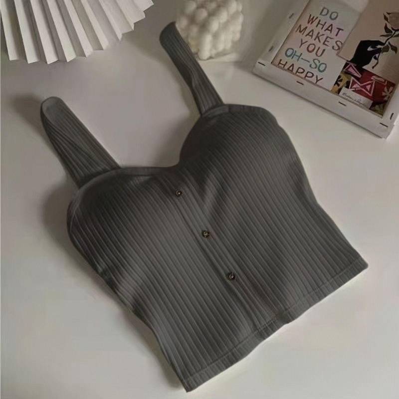 Damen Top mit Strapsweste Sommer BH Polster BH Unterteil Brustwickel und schöner Rücken M grau von Joom DACH