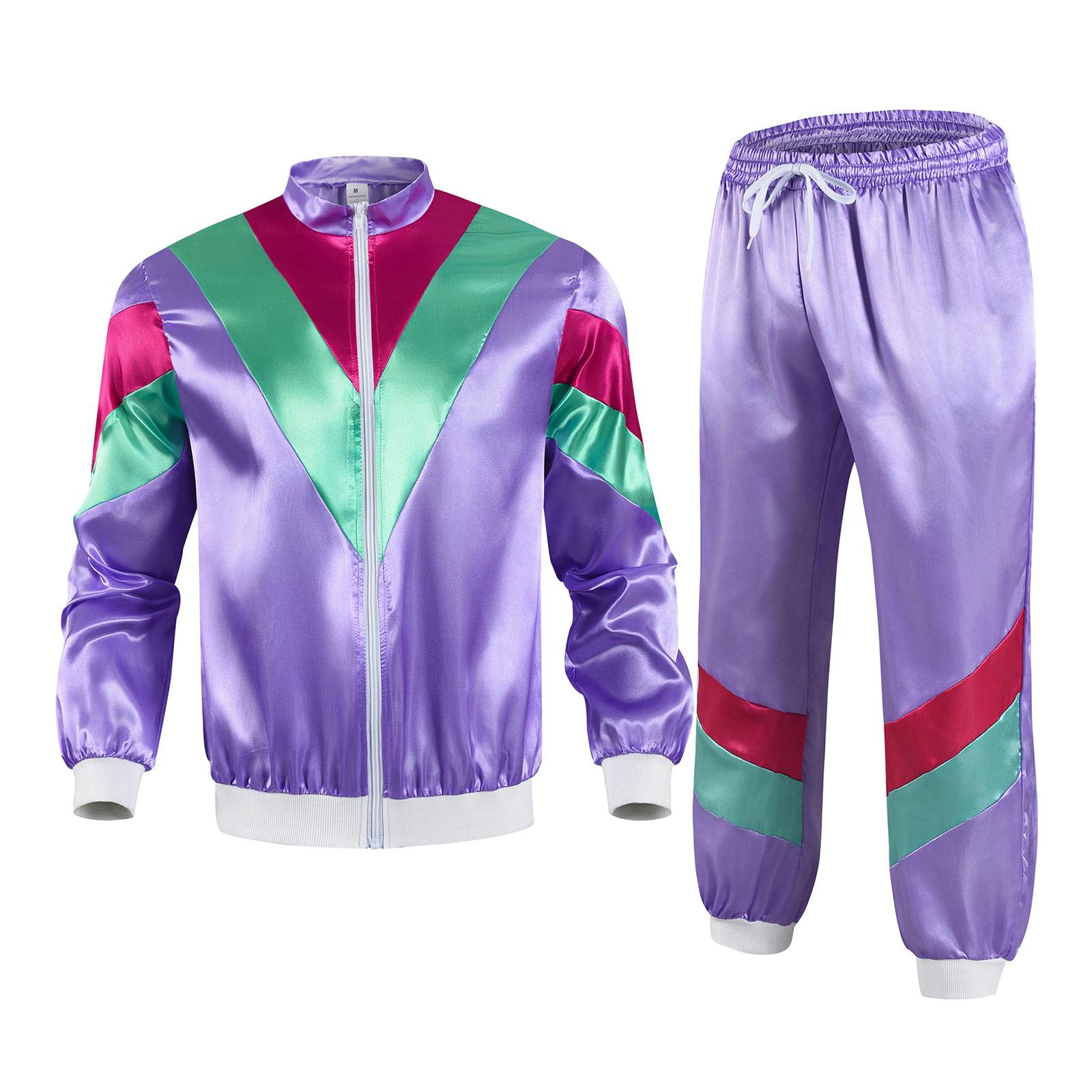 Damen-Trainingsanzug im Retro-Stil der 80er, Satin, Farbblock-Jacke, Jogginghose mit Kordelzug XXL violett Damen-Trainingsanzug im Retro-Stil der 80er, Satin, Farbblock-Jacke, Jogginghose mit Kordelzug XXL violett von Joom DACH