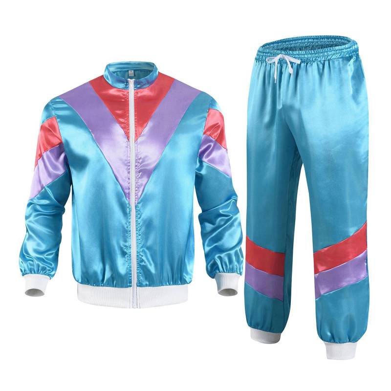 Damen-Trainingsanzug im Retro-Stil der 80er, Satin, Farbblock-Jacke, Jogginghose mit Kordelzug XXL himmelblaue Damen-Trainingsanzug im Retro-Stil der 80er, Satin, Farbblock-Jacke, Jogginghose mit Kordelzug XXL himmelblaue von Joom DACH