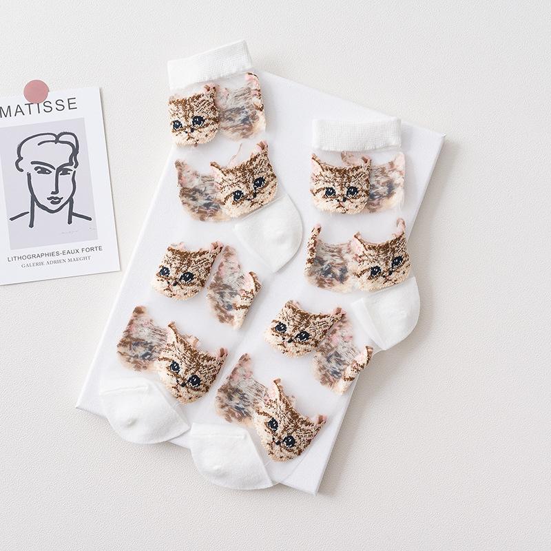 Damen Transparent Niedliche Katze Socken Damen Japanische Mode Koreanisch Trendy Sommer Dünne Kristallseide Socke Glasfaser Strumpf von Joom DACH