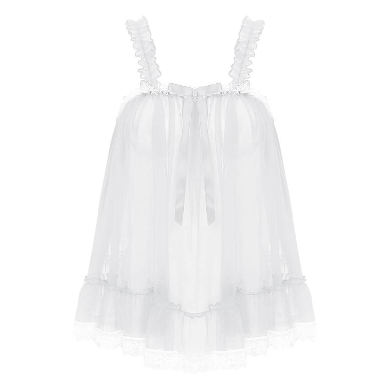 Damen Transparentes Mesh Rüschen Träger Camisole Spitze Besatz Durchsichtig Nachtclub Top Schleifenakzent Sinnliche Abendparty Slip Bluse M weiß von Joom DACH