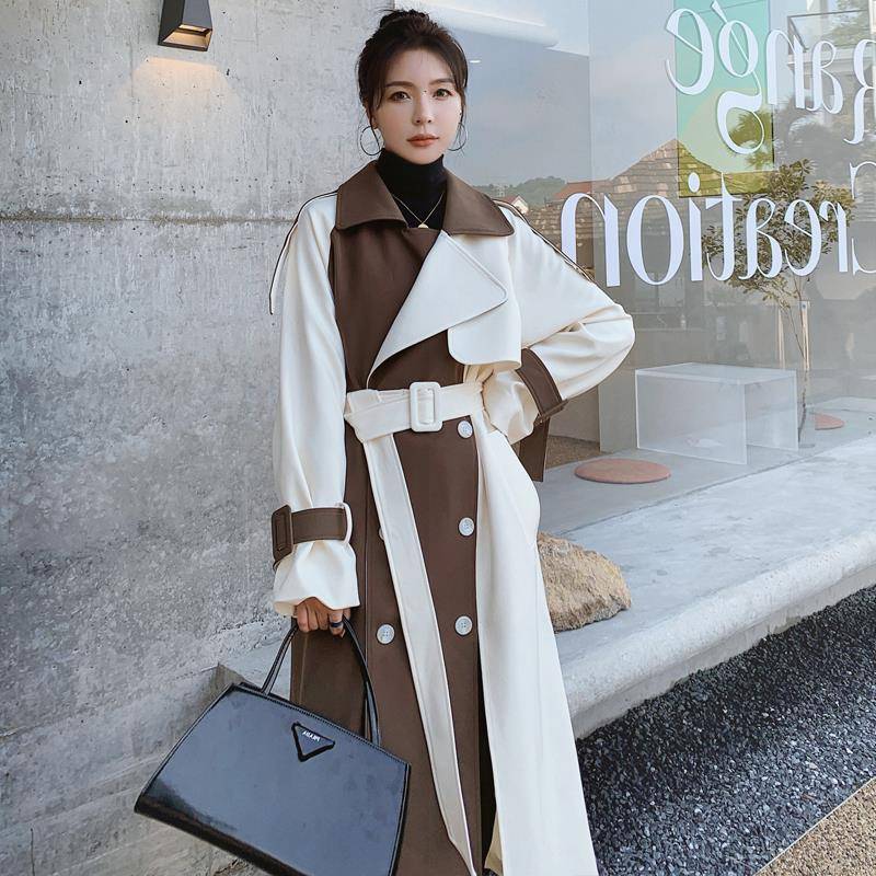Damen Trenchcoat Langer Damen Trenchcoat im Frühlings- und Herbststil im koreanischen Göttinnenstil mit großem Revers L von Joom DACH