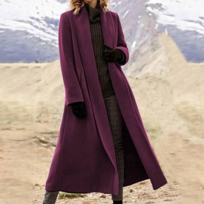 Damen Trenchcoat Winter Casual Belted Midi mit Taschen Übergröße Extended Wollmantel M violett von Joom DACH