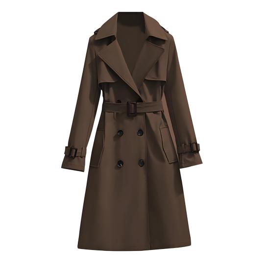 Damen Trenchcoat Zweireihig Klassisches Revers Übermantel Winddicht Lang mit Gürtel Jacke Herbst Oberbekleidung mit Taschen L kaffeebraun von Joom DACH