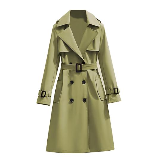 Damen Trenchcoat Zweireihig Klassisches Revers Übermantel Winddicht Lang mit Gürtel Jacke Herbst Oberbekleidung mit Taschen L grün von Joom DACH