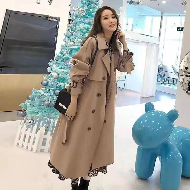 Damen Trenchcoat mit Futter Frühling und Herbst Mittellanger Mantel Lady Overknee Britischer Stil Oberbekleidung für Damen L von Joom DACH