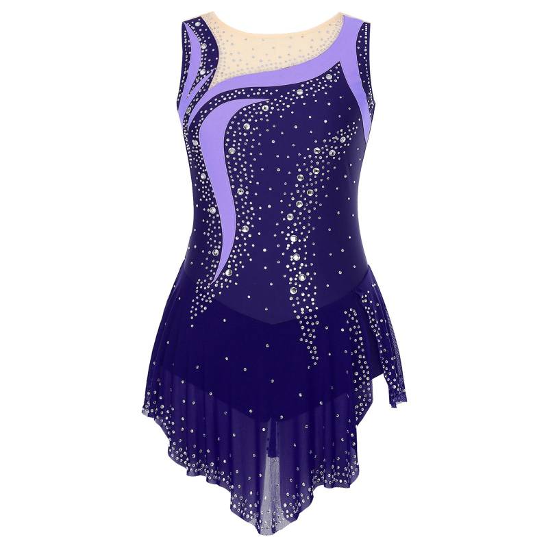 Damen-Trikot mit glänzendem Strass, für rhythmischen Tanz, Gymnastik, ärmellos, Rollschuhlaufen, Tanzkostüm, Ballett, lyrisches Bodysuit-Kleid M navy blau von Joom DACH
