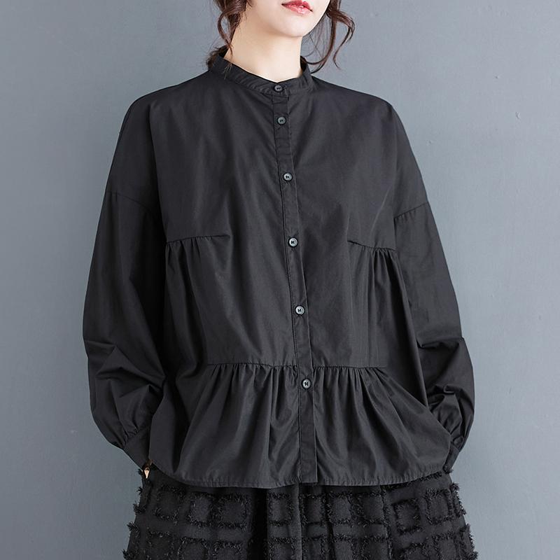 Damen Übergröße Frühling Sommer Bluse Hemd Oversized Langarm Locker Knopf Solide Lässige Oberteile Schwarz One Size schwarz von Joom DACH