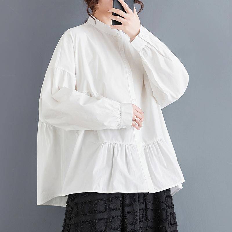 Damen Übergröße Frühling Sommer Bluse Hemd Oversized Langarm Locker Knopf Solide Lässige Oberteile Schwarz One Size von Joom DACH