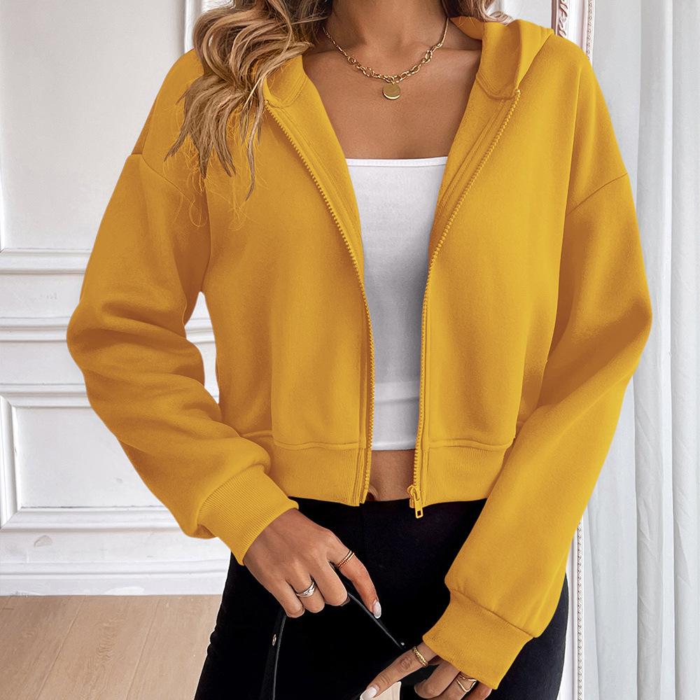 Damen Übergröße Kurzer Reißverschluss Mit Kapuze Lässiges Sweatshirt Cardigan Kapuzenpullover M gelb von Joom DACH