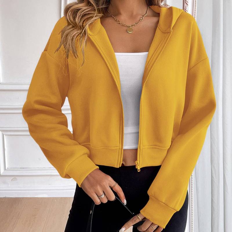Damen Übergröße Kurzer Reißverschluss Mit Kapuze Lässiges Sweatshirt Cardigan Kapuzenpullover M gelb von Joom DACH