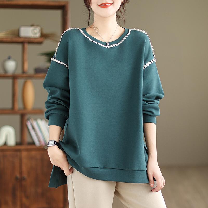 Damen Übergröße Langarm Neu Herbst Lässig Uni O-Ausschnitt Oberteile T-Shirts Hemd T-Shirt Locker Pullover 2XL grün von Joom DACH