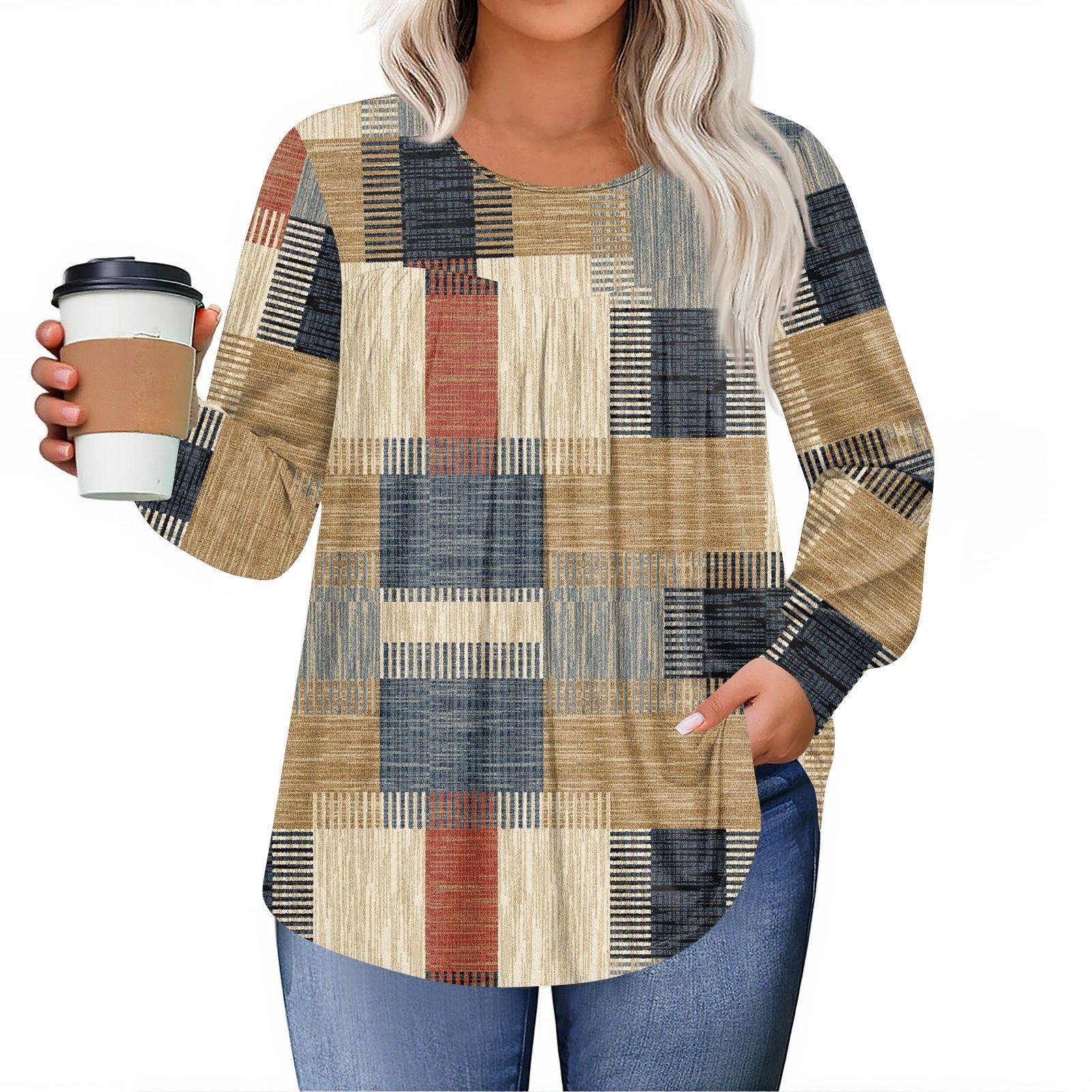 Damen Übergröße Oberteile Langarmshirts Rundhals Fließende Tunika Lässig Lockere Bluse L-5X XXXXXL khaki von Joom DACH