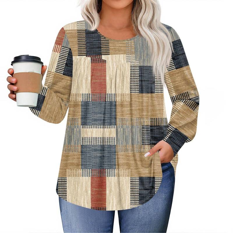 Damen Übergröße Oberteile Langarmshirts Rundhals Fließende Tunika Lässig Lockere Bluse L-5X XXXXXL khaki von Joom DACH
