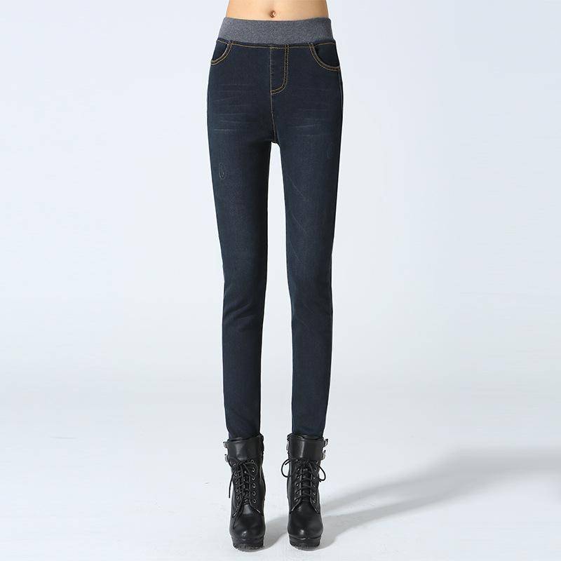 Damen Übergröße Skinny Jeans mit Fleecefutter, Koreanischer Stil, Stretch-Elastikbund, Herbst/Winter 1016 Size 38 schwarz von Joom DACH