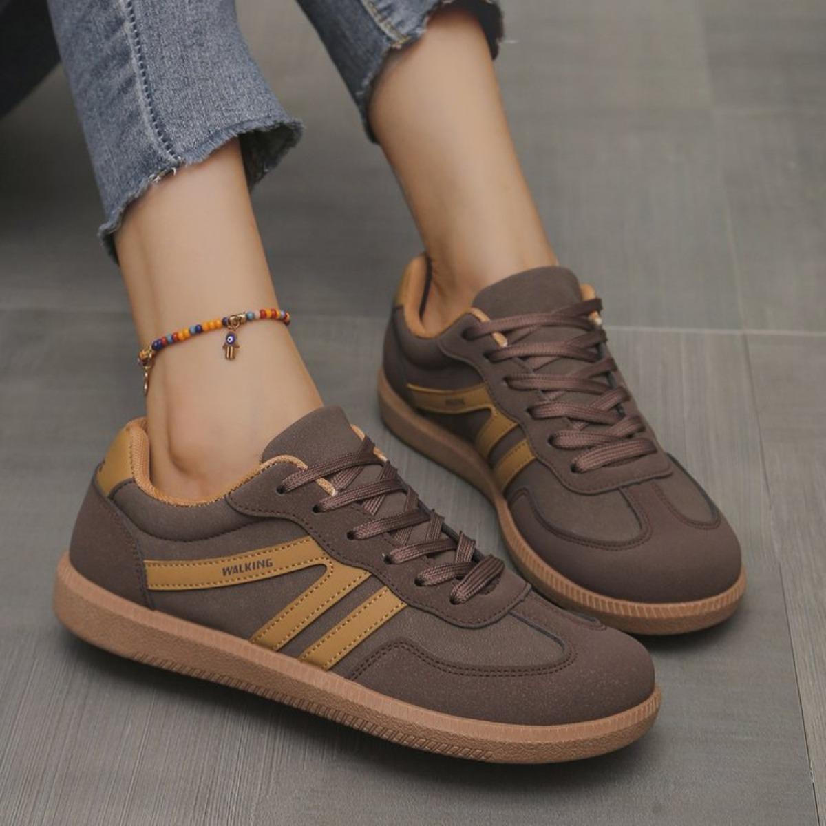 Damen Übergröße Sneaker Retro Farbblock Flache Sohle Schuhe für Damen 40 dunkelbraune von Joom DACH