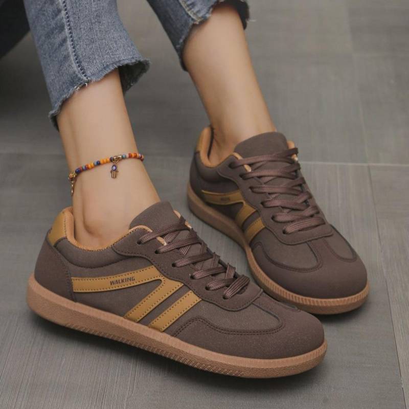 Damen Übergröße Sneaker Retro Farbblock Flache Sohle Schuhe für Damen 40 dunkelbraune von Joom DACH
