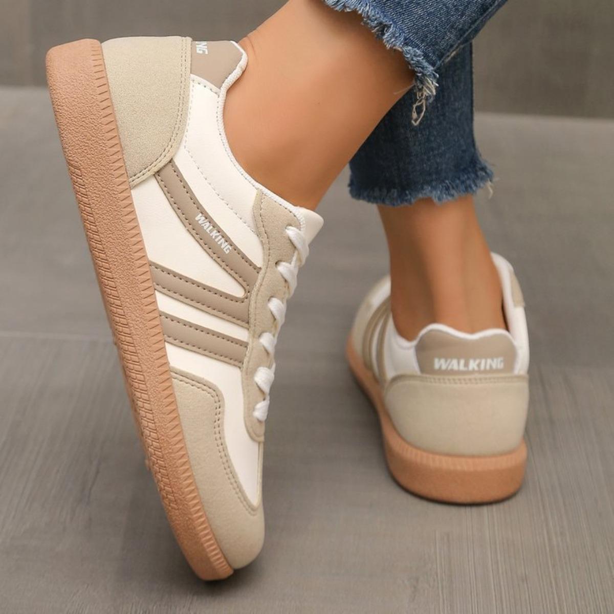 Damen Übergröße Sneaker Retro Farbblock Flache Sohle Schuhe für Damen 41 beige von Joom DACH