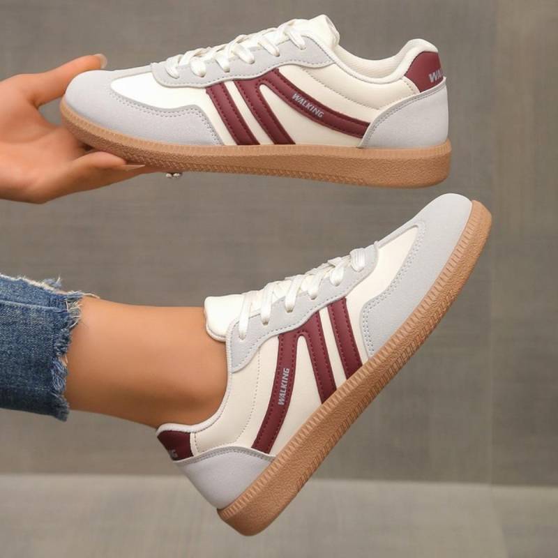 Damen Übergröße Sneaker Retro Farbblock Flache Sohle Schuhe für Damen 42 bordeaux von Joom DACH
