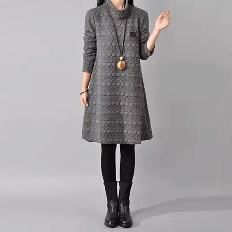 Damen Übergröße Stehkragen Langarm Retro Kleid für Herbst & Winter 5XL graue von Joom DACH