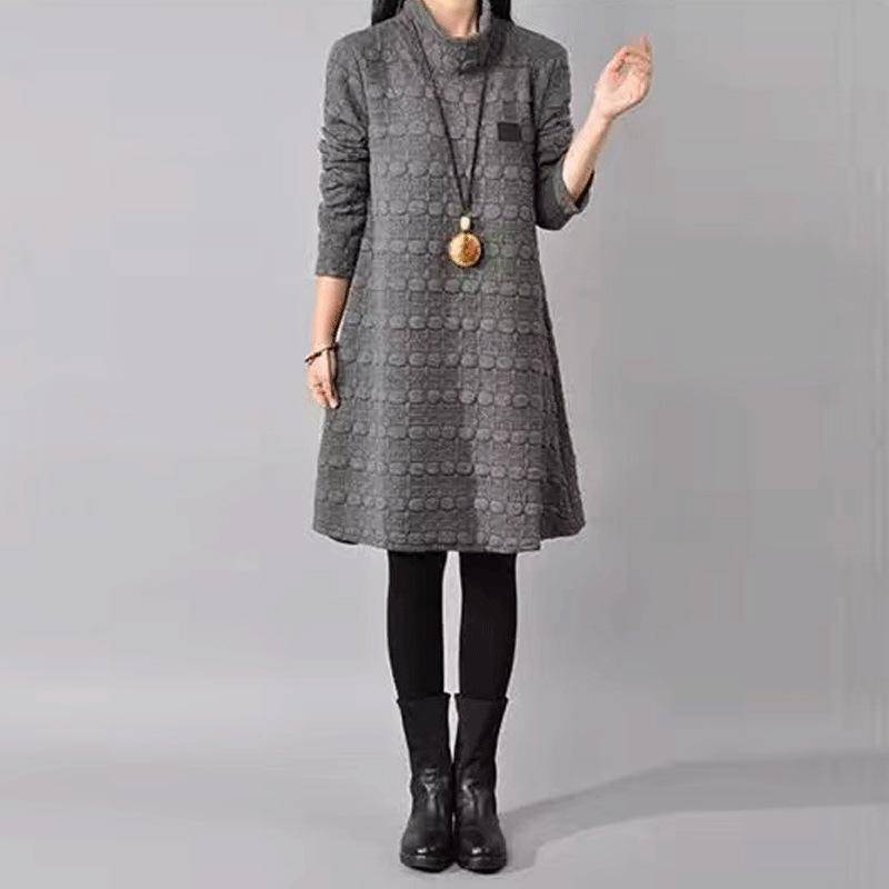 Damen Übergröße Stehkragen Langarm Retro Kleid für Herbst & Winter 5XL graue von Joom DACH