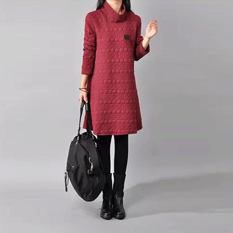 Damen Übergröße Stehkragen Langarm Retro Kleid für Herbst & Winter 5XL bordeaux von Joom DACH