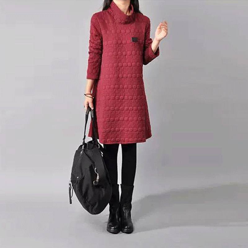 Damen Übergröße Stehkragen Langarm Retro Kleid für Herbst & Winter 5XL bordeaux von Joom DACH