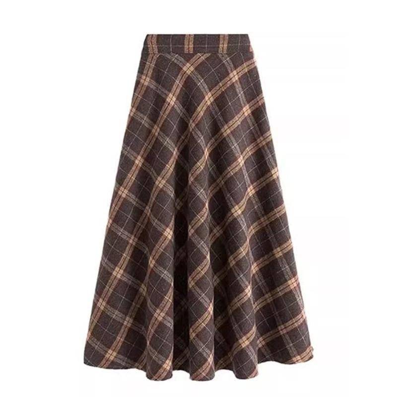 Damen Übergröße Vintage Karorock Hohe Taille A-Linien-Rock Winter Bedeckt Schritt Halbkörperrock 3XL kaffeebraun von Joom DACH