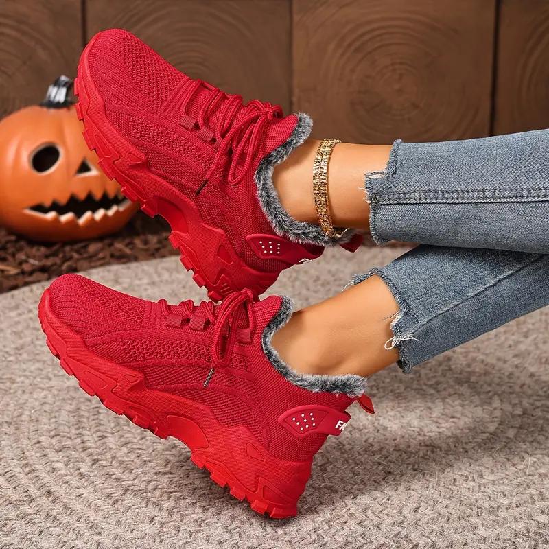 Damen Übergröße Winter Warm Fleece Sneaker - Vollflächiges Profil, Rutschfeste Sohle, Geeignet für kaltes Wetter, Damen Wintersportschuhe, 37 rot von Joom DACH