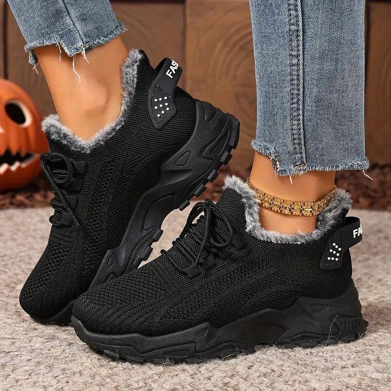 Damen Übergröße Winter Warm Fleece Sneaker - Vollflächiges Profil, Rutschfeste Sohle, Geeignet für kaltes Wetter, Damen Wintersportschuhe, 38 schwarz von Joom DACH